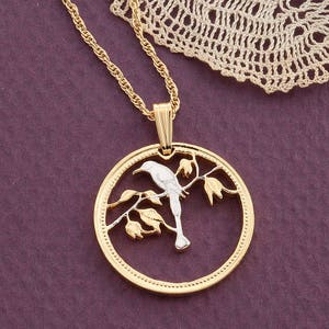 Tropical Bird Pendant and Necklace, Belize Coin Jewelry, Bird Jewelry, Tropical Bird Gifts, Gifts For Woman, 3/4" in Diameter, ( #R 30 )