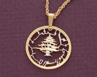 Lebanese Cedar Tree Necklace, 10 Piastres Coin hand Cut, 7/8" in Diameter, ( #R 229 )