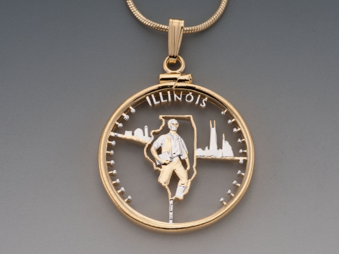 Illinois State Quarter Pendant Hand Cut United States Etsy