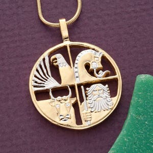 Iceland 1000 Kroner Coin Pendant: Norse Design, 14K Gold Plated