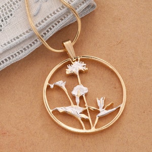 Orchid Pendant, Orchid Necklace, Floral Jewelry, Flower Jewelry, Cut Coin Jewelry, ( #K 547 )