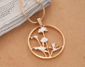 Orchid Pendant, Orchid Necklace, Floral Jewelry, Flower Jewelry, Cut Coin Jewelry, ( #K 547 )