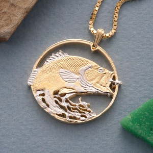 Large Mouth Bass Pendant, Hand cut private mint medallion, 1 1/4" in Diameter, ( # X 731 )