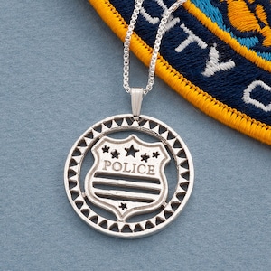 Hand Cut Sterling Silver Police Badge Pendant - Law Enforcement Jewelry