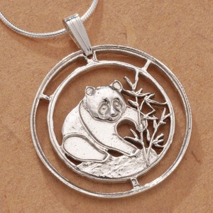Sterling Silver Panda Bear Pendant, Hand Cut Chinese Panda Bear Coin Jewelry, Silver Panda Bear Jewelry, (#K  68S )
