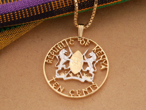 Hand Cut Kenya Coin Pendant: 14k Gold Plated African Jewelry