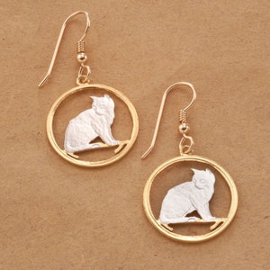 Katzenohrringe, Katzenschmuck, Katzengeschenkideen, Katzen geschenkideen. Alley Cat Jewelry, Münzschmuck, Ohrringe , ( #661E )