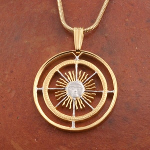 14k Gold Plated Sunface Pendant: Argentina Coin Jewelry