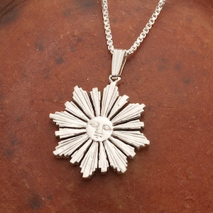 Sterling Silver Sun Pendant, Silver Sun Face Pendant, Uruguay Coin Jewelry, Astrological Jewelry, Mystical,  1&quot; in diameter, ( #X 594S )