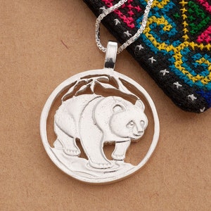 Silver Panda Bear Pendant and Necklace, Hand cut Chinese Panda Bear Coin, Silver Panda Jewelry, Panda Jewelry, 1 1/4&quot; diameter, ( #X 746S )
