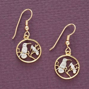 Hand Cut Hummingbird Coin Earrings: British Virgin Islands, 14K Gold Filled