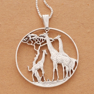 Sterling Silver Giraffe Pendant, Sterling Silver Giraffe Jewelry, Giraffe Jewelry, African Wild Life Jewelry, 1 1/2 &quot; diameter, ( # X 894s )