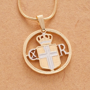 Iceland Royal Crest Coin Pendant: 14K Gold & Rhodium Plated Necklace