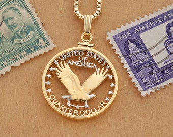Ciondolo aquila calva americana, quarto di dollaro degli Stati Uniti tagliato a mano, (#X 316)