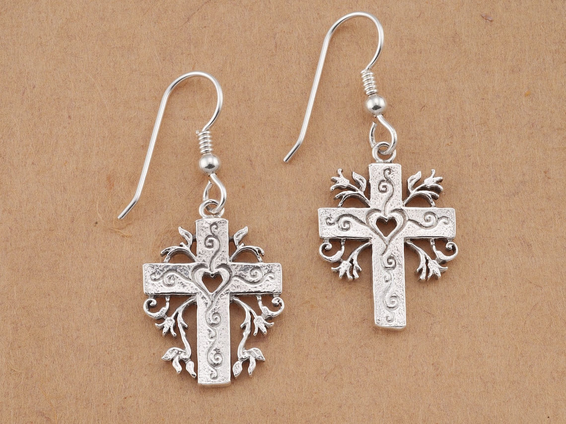 Silver Cross Earrings Sterling Silver Cross Earrings Silver Etsy Sweden