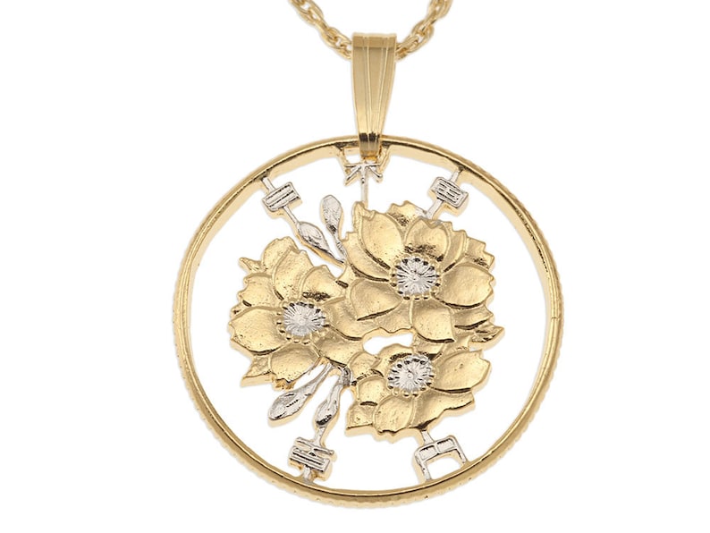 Japanese Cherry Blossom Pendant Japanese 100 Yen Coin Hand 画像 2