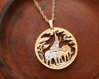 Elephant Pendant & Necklace, Zambia Coin Hand Cut Elephant Jewelry, ( # 862 )