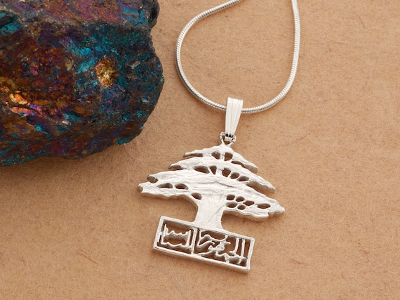 Silver Lebanese Cedar Tree Pendant: Hand Cut from Lebanese Coin