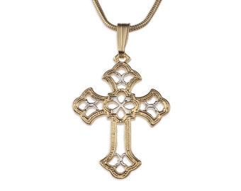 Hand Cut Celtic Cross Pendant: 14K Gold & Rhodium Plated