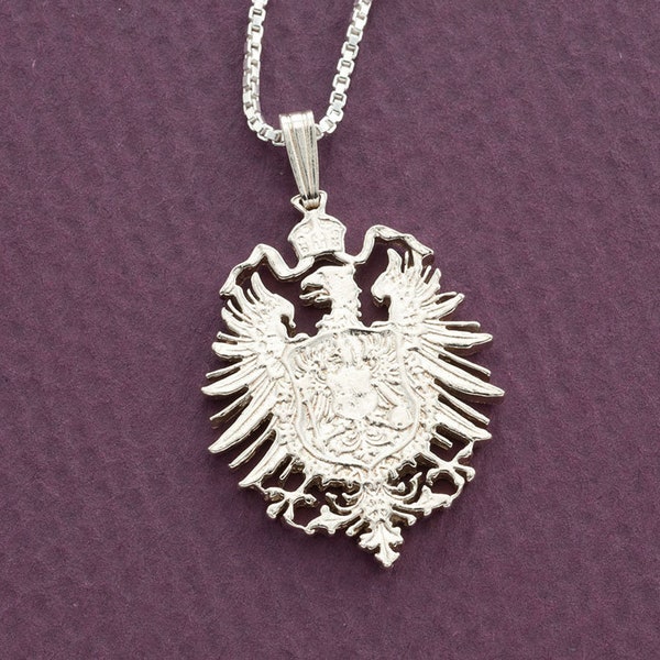 Silver German Eagle Pendant , Hand cut German five mark coin , German Coin Jewelry, 1 1/8" diameter, ( #X 880S )