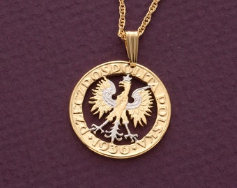 Polish Eagle Pendant, Poland Two Zlotch Coin Hand Cut, 3/4" in Diameter, ( # R 259 )