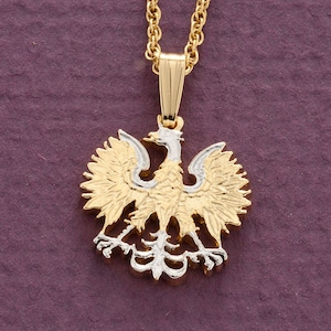 Polish Eagle Coin Pendant: 14K Gold & Rhodium Plated Necklace (R 254)