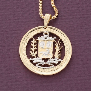 Venezuela Pendant, Two Bolivar Coin Hand Cut, 1" in Diameter, ( # X 570 )