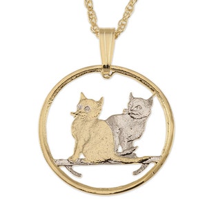 Isle Of Man Cat Coin Pendant: 14K Gold & Rhodium Plated Necklace