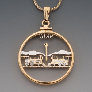 #2029 7//8/" diam. Hand Cut Idaho State Quarter Iowa Pendant /& Necklace