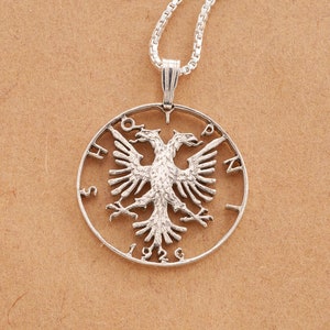 Albanian Eagle Pendan, Hand cut Albanian Coin, 1&quot; in Diameter, ( #X 1s )