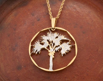 Gold Plated Palm Tree Pendant: Seychelles Cut Coin Jewelry