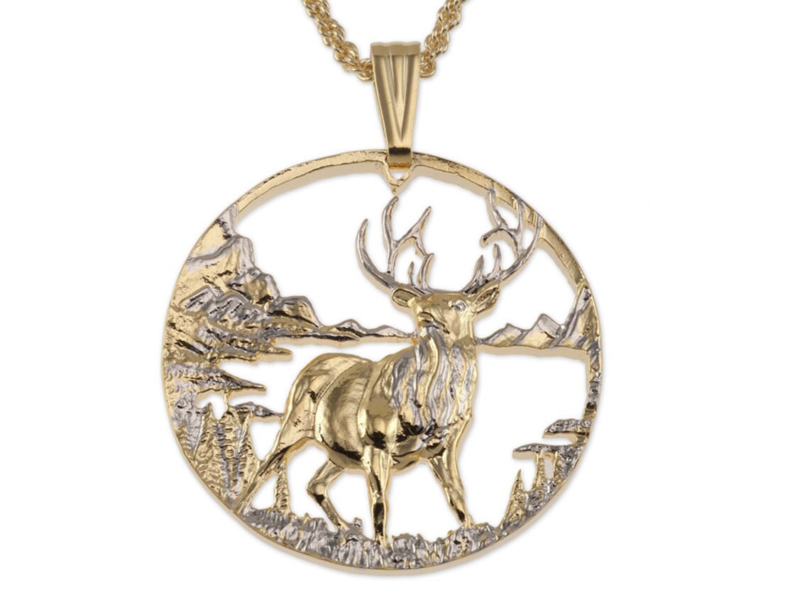 Elk Pendant & Necklace Wildlife Jewelry Hand Cut Medallion Etsy