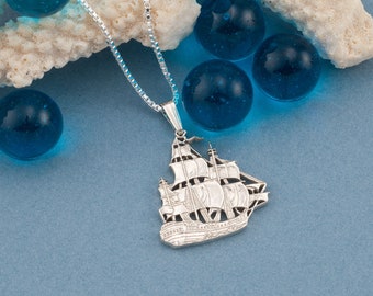 Sterling Silver Clipper Ship Pendant: Hand Cut Nautical Jewelry
