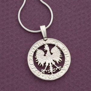 Sterling Silver Polish Eagle pendant, Hand cut Polish Eagle coin, Silver Polish Eagle Jewelry, 3/4 " in diameter, ( #K 259S )