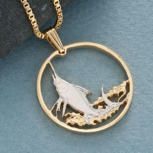 Blue Marlin Pendant, British Virgin Islands, Hand Cut Coin, 1" in Diameter, ( #X 941 )