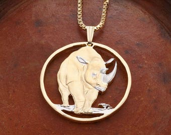 Black Rhino Pendant, Tanzania Rhino Coin Hand Cut, 1 1/4" in Diameter, ( #X 377 )