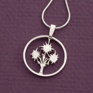 Hand Cut Edelweiss Flower Pendant: Austrian Coin Jewelry