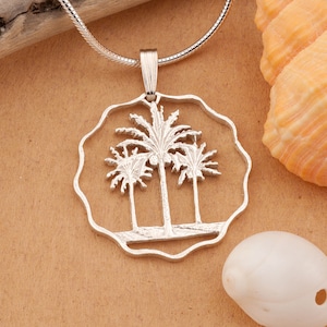 Silver Palm Tree Pendant, Silver Palm Tree Jewelry, Tropical Jewelry, Caribbean Jewelry, Silver Palm Tree 1&quot; in diameter, ( #K 433S )