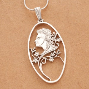 Sterling Silver Victorian Woman Cameo Pendant with Floral Design