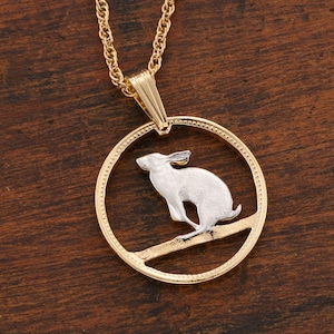 Jack Rabbit Pendant, Snowshoe Rabbit Pendant,  Canadian Coin Jewelry,  World Coin Jewelry, 3/4&quot; in diameter, ( #R 50 )