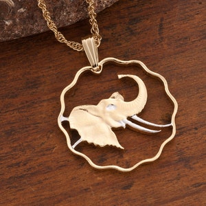 Elephant Pendant & Necklace, Swaziland Coin Hand Cut, ( #R 291 )