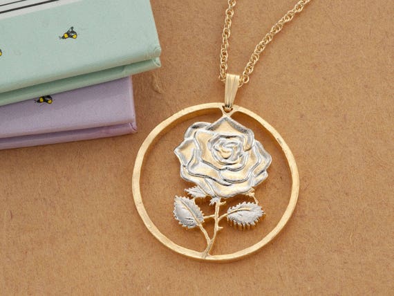 Rose Pendant Hand Cut Rose Medallion and Necklace 14 Karat | Etsy