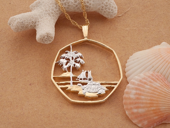 14k Gold Plated Sea Turtle Pendant: Tropical Island Jewelry