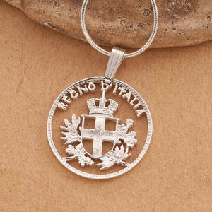 Hand Cut Sterling Silver Italian Coin Pendant: Royal Crest Jewelry