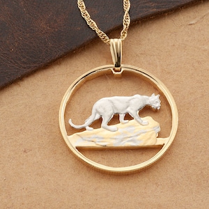 Cougar Pendant, Cougar Jewelry, Canada Coin Jewelry, Wild Life Jewelry, Hand cut coin jewelry, 7/8" in diameter ( #R 704D )