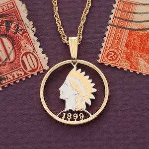 Indian Head Penny Pendant, United States One Cent Hand Cut, 3/4&quot; in Diameter, ( #R 307 )