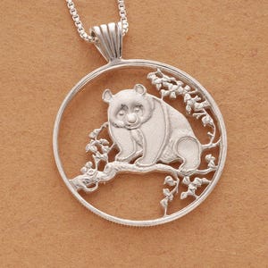 Sterling Silver Panda Bear Pendant, Silver Panda Jewelry, Panda Bear Jewelry, Chinese Panda Jewelry, 1 1/4&quot; in Diameter, ( #X 812S )