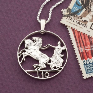 Silver Italian Coin Pendant, Hand cut Italian 10 Lira Coin, Silver Italian Coin Jewelry, 1&quot; in diameter, ( #X 204S )