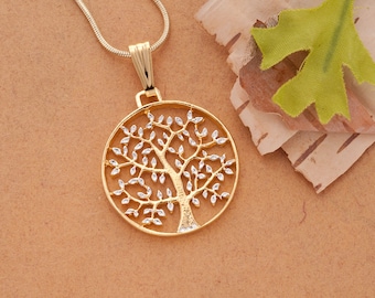 Tree of Life Pendant & Necklace, Hand Cut Medallion, 14 Karat Gold and Rhodium Plated, 1" Diameter, ( # K 912 )