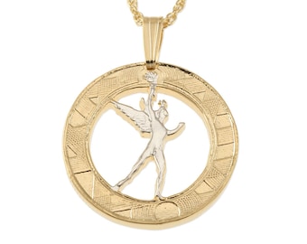 Two-Tone French Coin Pendant Necklace: 14K Gold Plated Rope Chain